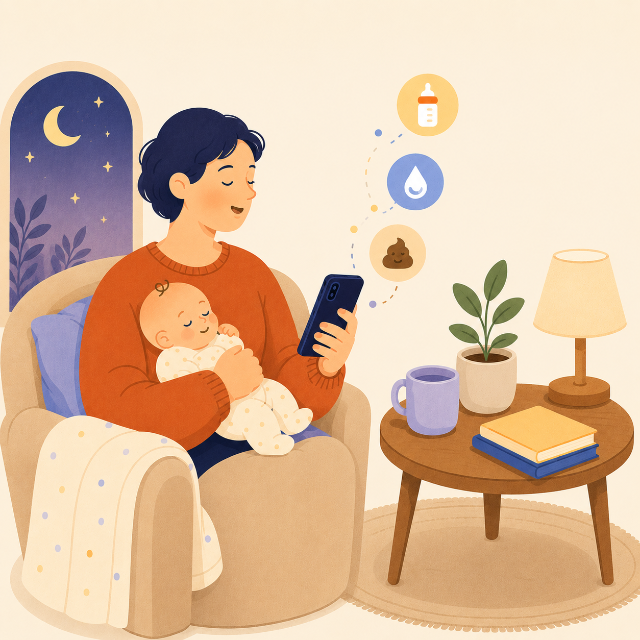 A parent cradling their baby while logging a feed in PooPeeMilk